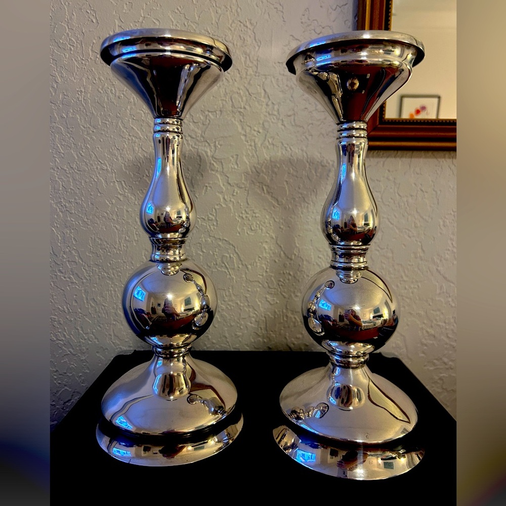 Set of Pottery Barn candle holders. Fits tapers and Pilar candles. 12 in. Tall